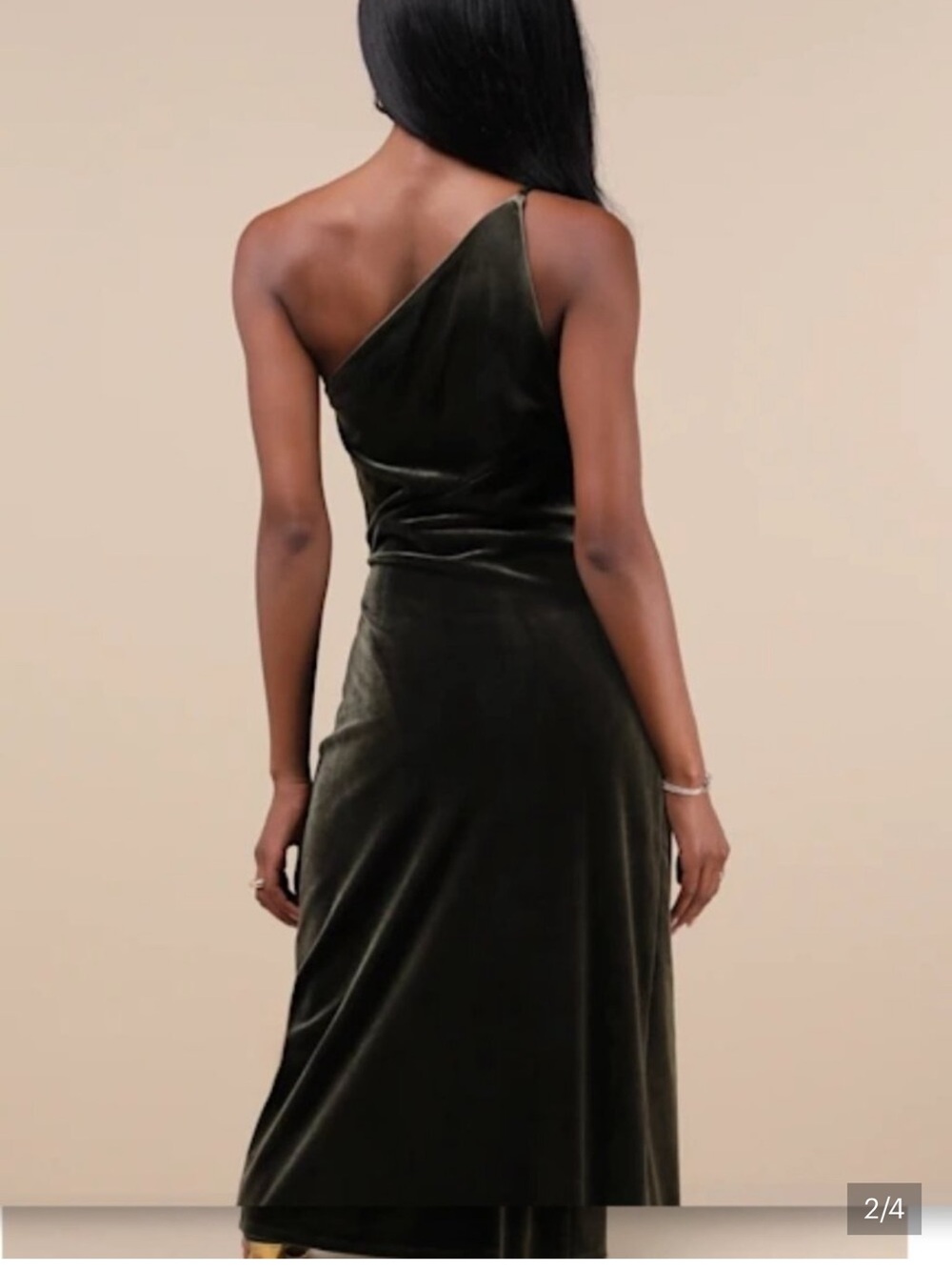 NWT Lulus Elegant Era Olive Green Velvet One-shoulder Maxi Dress - Size S - Picture 2 of 7